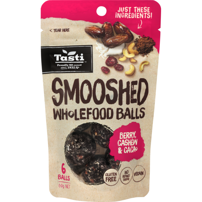 Tasti Berry Cashew & Cacao Smooshed Wholefood Balls 6pk 69g