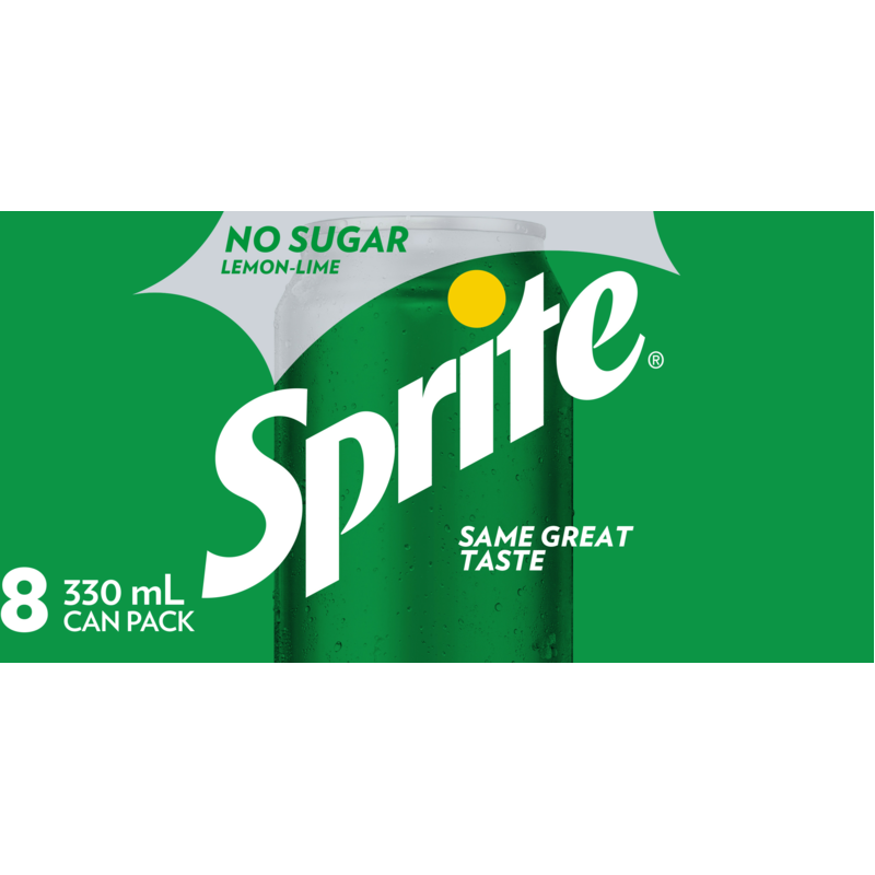 Sprite No Sugar Lemon Lime Soft Drink Cans 8pk x 330ml