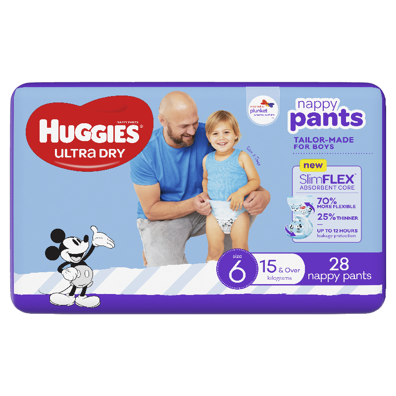 Huggies Ultra Dry Junior Boy Size 6 Nappy Pants 28pk