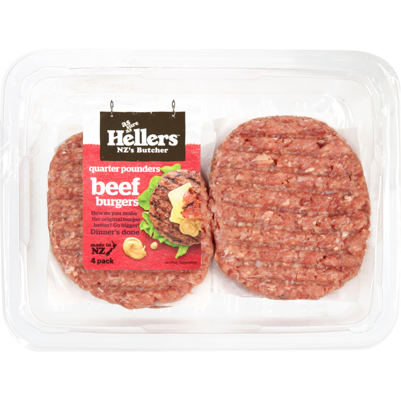 Hellers QP Super Sized Angus Beef Burgers 4pk