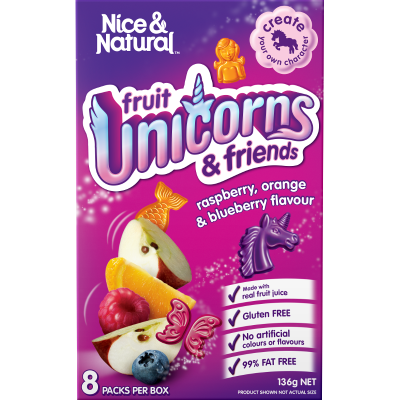 Nice & Natural Fruit Unicorns Raspberry Orange 8pk Snacks 136g