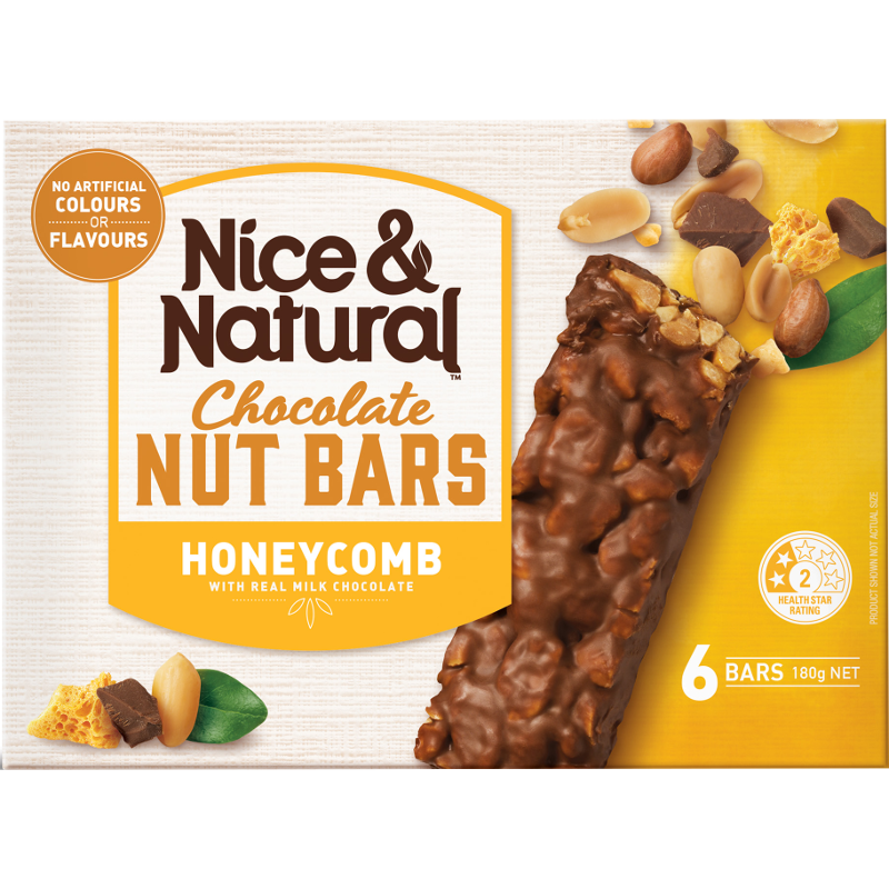 Nice & Natural Honeycomb Chocolate Nut Bars 6pk 180g