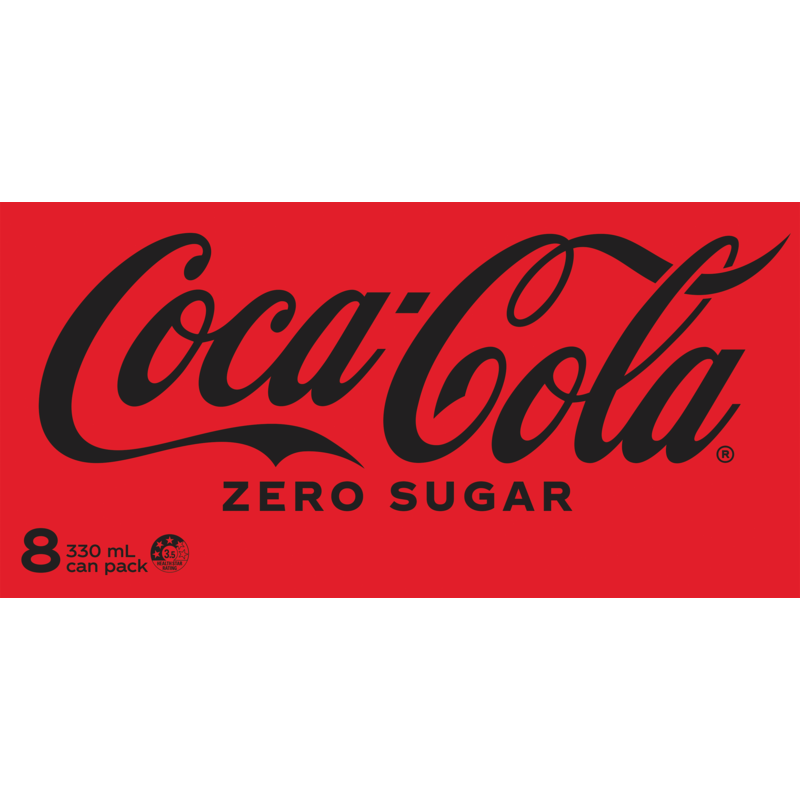 Coca Cola Zero Sugar Soft Drink Cans 8pk x 330ml