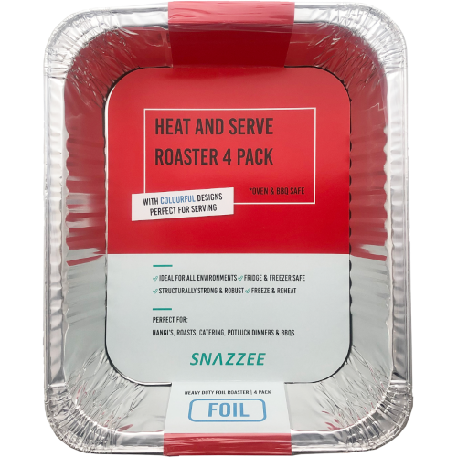 Snazzee Heat & Serve Foil Roaster Trays 32cm x 26.5cm x 6cm 4pk