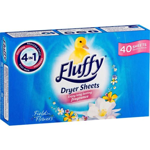 Fluffy Field Flowers Fabric Softener Dryer Sheets 40pk
