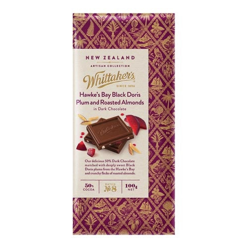 Whittakers New Zealand Black Plum & Roasted Almonds Dark Chocolate Block 100g