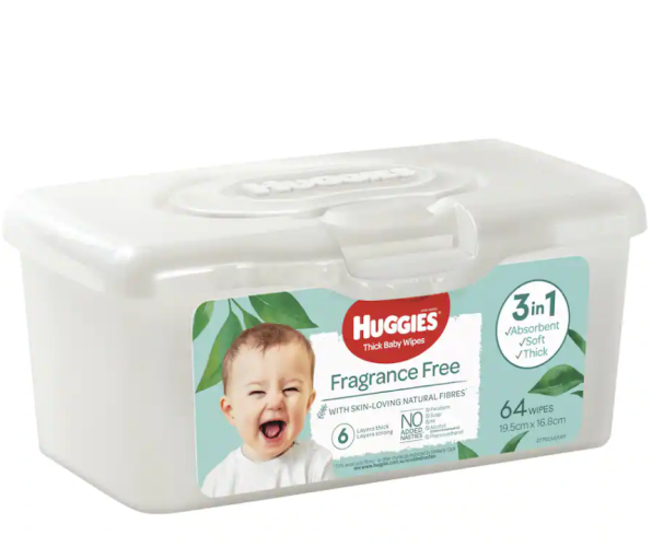 Huggies Fragrance Free Thick Baby Wipes Tub 64pk