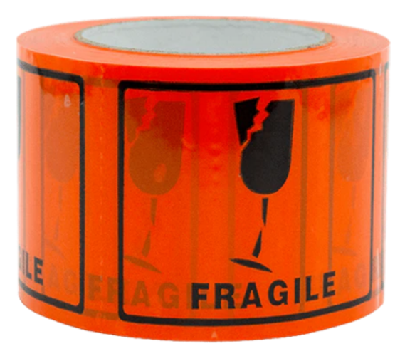 Printed Label Fragile Black On Orange Roll 660pcs 75mm x 100ml