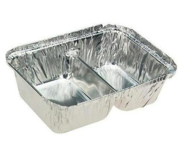 Tin Foil 2 Compartment Dish  with Lid 208x148x50mm 5pk