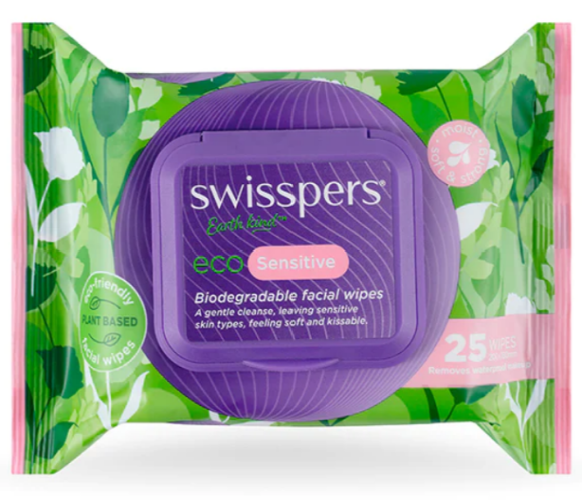 Swisspers Eco Sensitive Biodegradable Facial Wipes 25pk