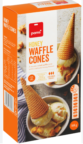 Pams Honey Waffle Cones 12pk 144g