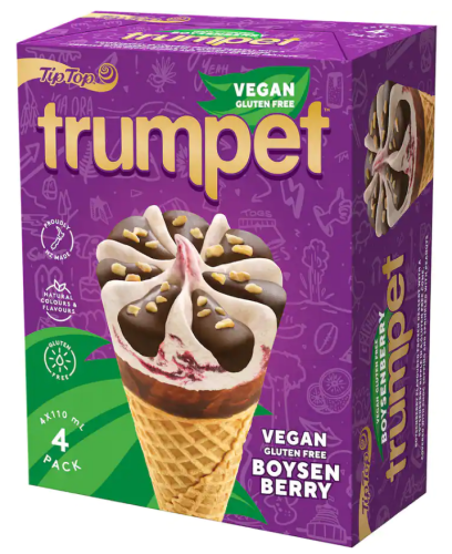 Tip Top Trumpet Vegan Boysenberry Ice Cream On Cone 4pk