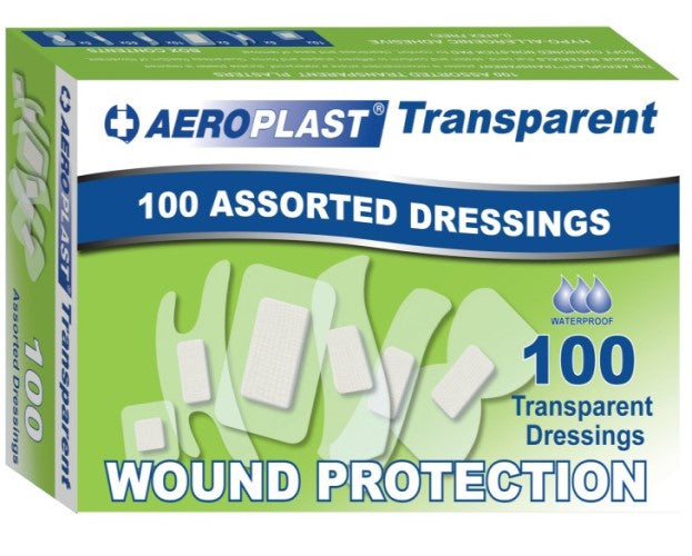Aeroplast Transparent Plasters Assorted Shapes Box 100