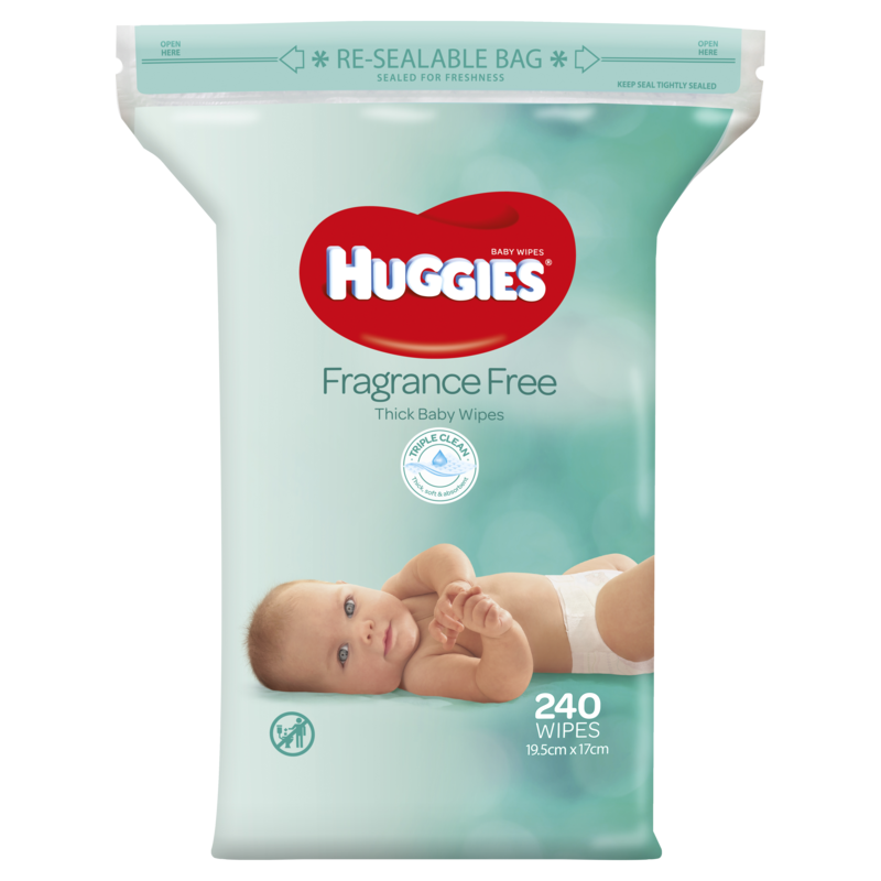 Huggies  Fragrance Free Thick Baby Wipes Refill 240pk