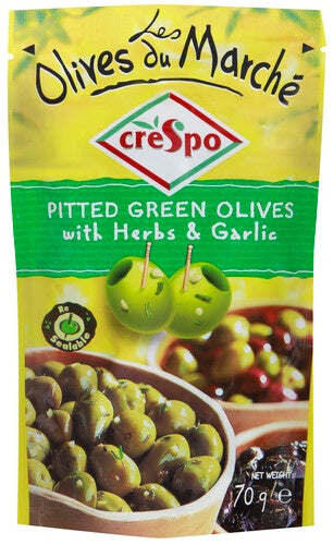 Crespo Pitted Green Olives With Herbs & Garlic 70g