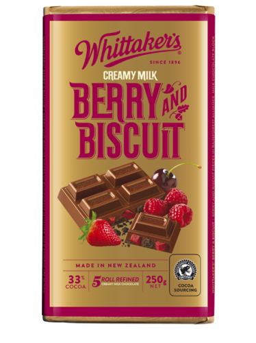 Whittakers 33% Cocoa Berry & Biscuit Chocolate Block 250g