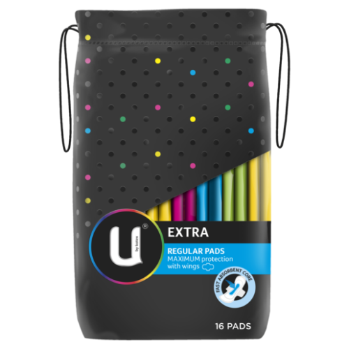 U by Kotex Extra Regular Pads With Wings 16pk