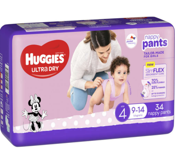 Huggies Ultra Dry Toddler Girl Size 4 Nappy Pants 34pk