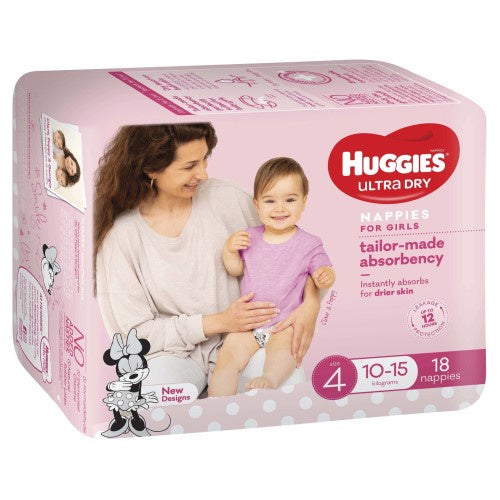 Huggies Ultra Dry Toddler Girl Size 4 Nappies 18pk