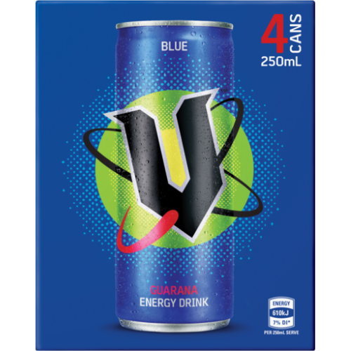 V Blue Energy Drink Cans 4pk x 250ml