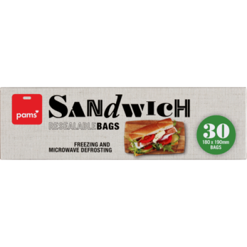 Pams Resealable Sandwich Bags 180x190mm 30pk