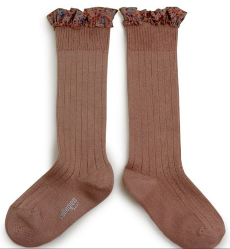 Long Ribbed Fabric Frill Socks